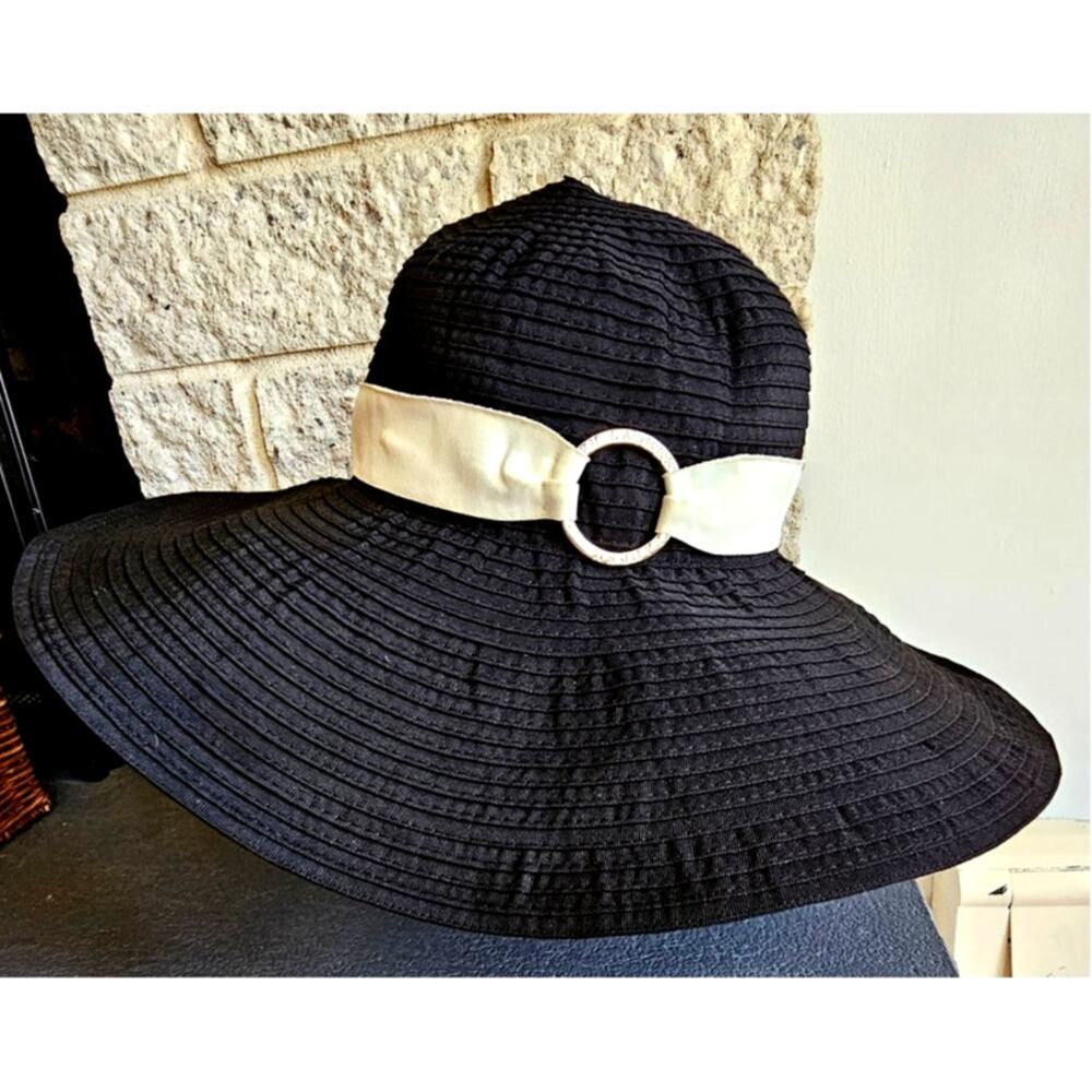 Lauren Ralph Lauren Wide Brim Floppy Sun Hat, Black/White, Sz M NWOT, NEW - Picture 7 of 9